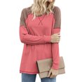 thumbnail image 3 of Women Side Split Hem Crew Neck Long Sleeve Color Block Pullover Top, 3 of 4