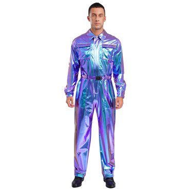 YiZYiF Justaucorps Intégral pour Homme en Similicuir à Manches Longues Unitard Astronaut Costume de Cosplay Bleu TG