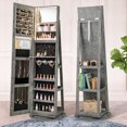 thumbnail image 4 of Gymax 360° Rotating Mirrored Jewelry Cabinet Armoire 3 Color LED Modes Lockable Light Gray, 4 of 10