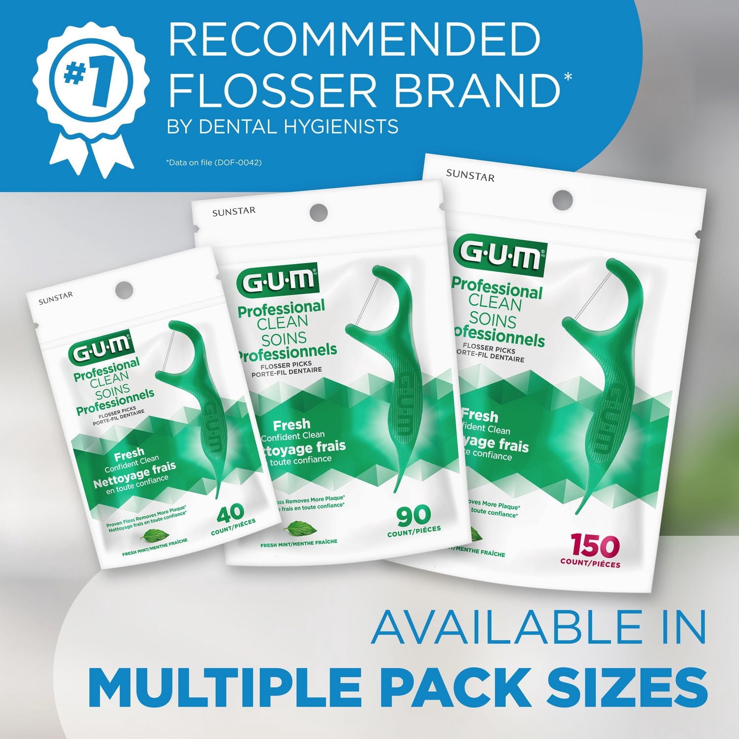 GUM® Professional Clean Flosser, Extra Strong Floss Proven to Remove More Plaque, Fresh Mint Flavour, 150 Count