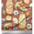 thumbnail image 1 of Soimoi polyester Crepe Fabric Lemon Slice Jar,Cucumber & Ginger Vegetable Decor Fabric Printed Yard 52 Inch Wide, 1 of 3