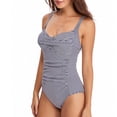 thumbnail image 2 of One Piece Ruched Swimsuit Women Striped Bathing Suits Twist Summer Beach Swimming Suit with Removable Chest Pad (Medium, Navy), 2 of 6