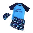thumbnail image 1 of MIASHUI Boys Two Piece Rash Guard Swimsuits Kids Short Sleeve Swimwear Sets with Hat,Blue,7-8 Years, 1 of 3