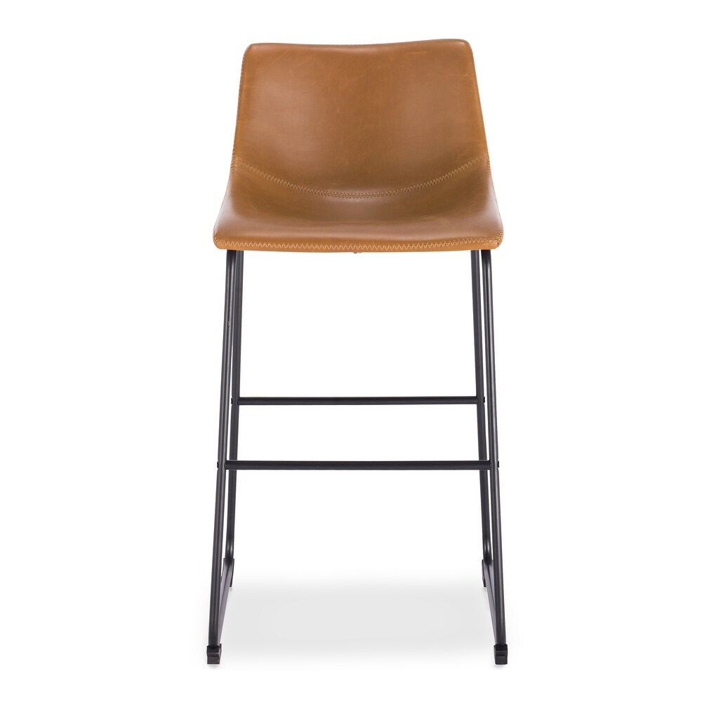 Heavenly Collection Ensemble de 2 tabourets hauteur bar 30 po, siège rembourré tan avec base en métal noir, style moderne pour cuisine et bar