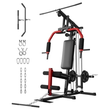 Home Gym Equipment, Workout Weight Machine with Cable Pulley System, 400LBS Weight Capacity All in One Full Body Exercise Station for Strength Training, Multifunctional Compact Home Gym