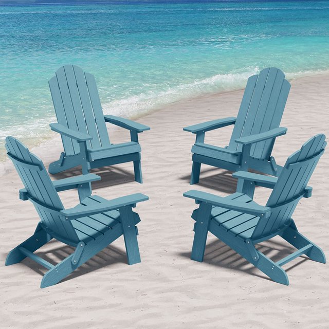 WINSOON Chaises Pliantes Adirondack Ensemble de Chaises de Patio Extérieur de 4, Finition Bleue