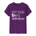 thumbnail image 4 of Tittly T-Shirts pour Femmes T-Shirts Graphiques Saint-Valentin Mon Chien Est Mon Valentin Imprimé Chandail Décontracté Imprimé Col Rond T-Shirt Chandail pour Femme T-Shirt T-Shirts Chemises Hauts pour Femmes Violet TTG, 4 of 8