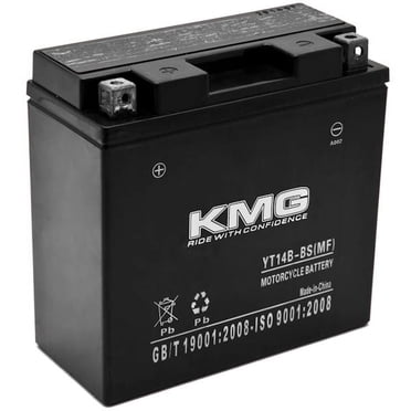 KMG YT14B-BS Batterie Compatible avec Yamaha 1100 XVS1100 V-Star (All) 1999-2010 Étanche Sans Entretien Batterie 12V Haute Performance SMF Remplacement OEM Motocyclette Sport Motorisé VTT Motoneige Embarcation Nautique