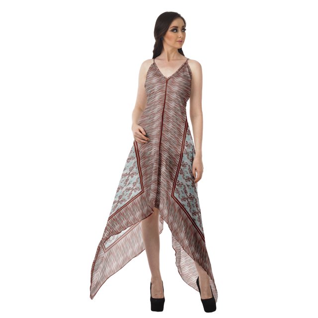 Moomaya Robe à Col en V Imprimée Robes Mouchoirs pour Femmes Robe de Soirée Bohème
