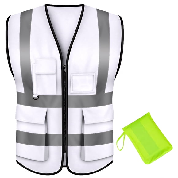 GOGO High Visibility Breathable Safety Vest Reflective Uniform Vest with Carry Bag-White-L