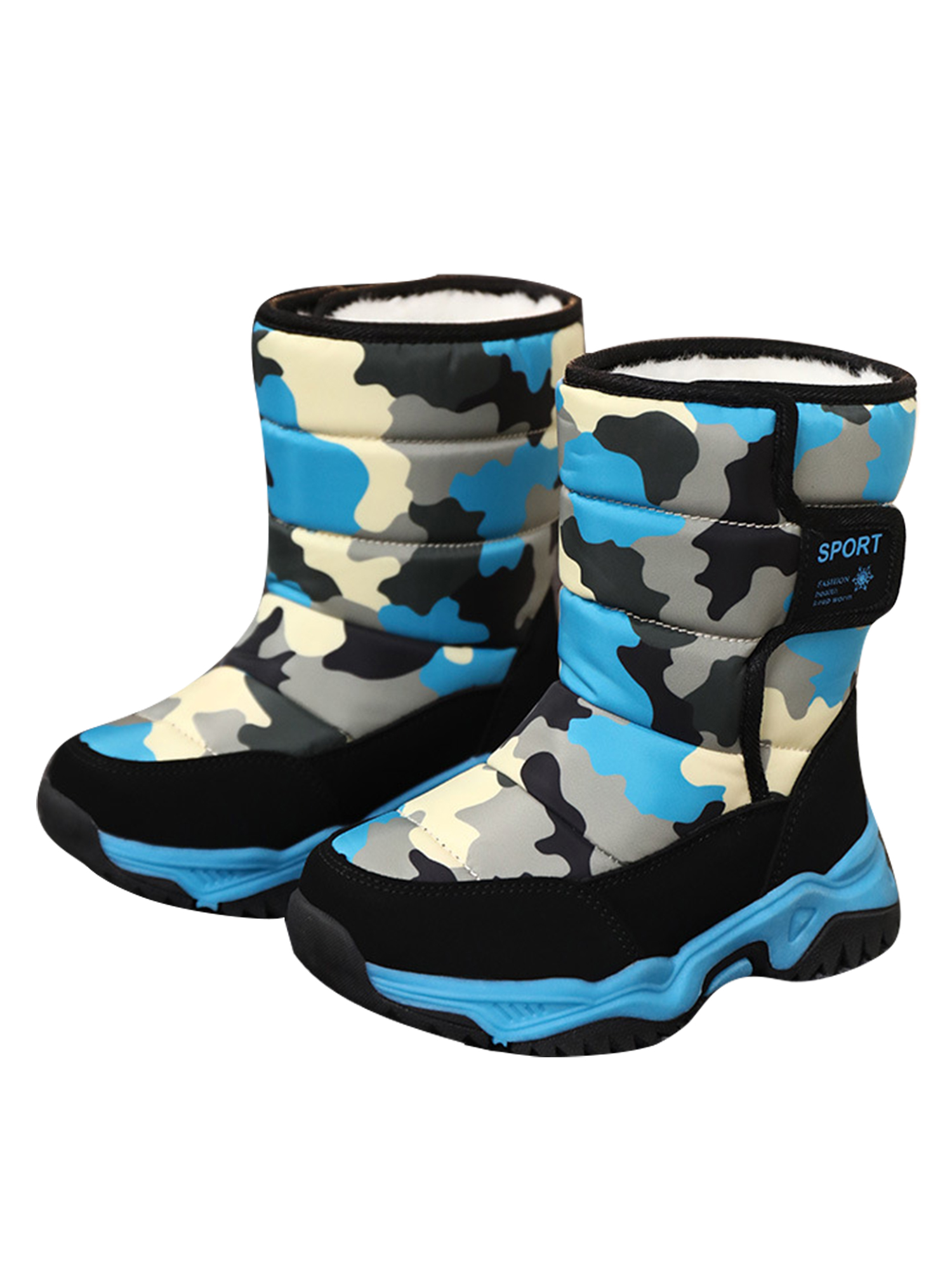 Woobling Boys Non-Slip Mid Calf Boots Outdoor Platform Snow Boot Breathable Blue 11c
