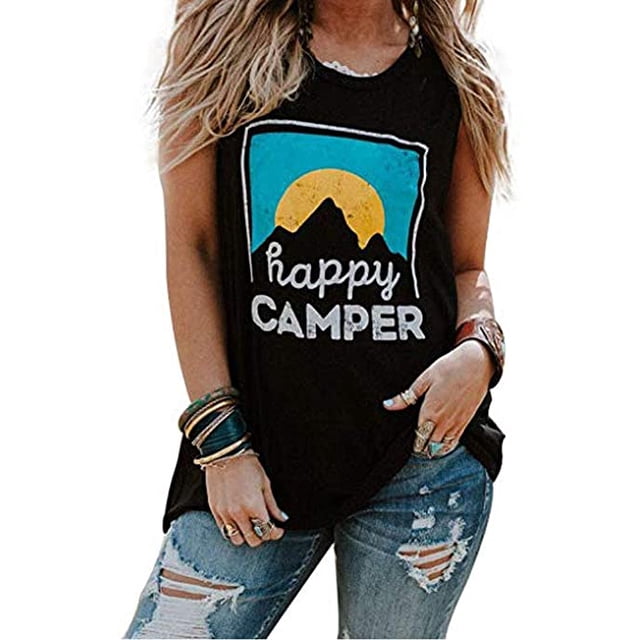 YourTops Débardeur Femme Happy Camper (US S, Noir)