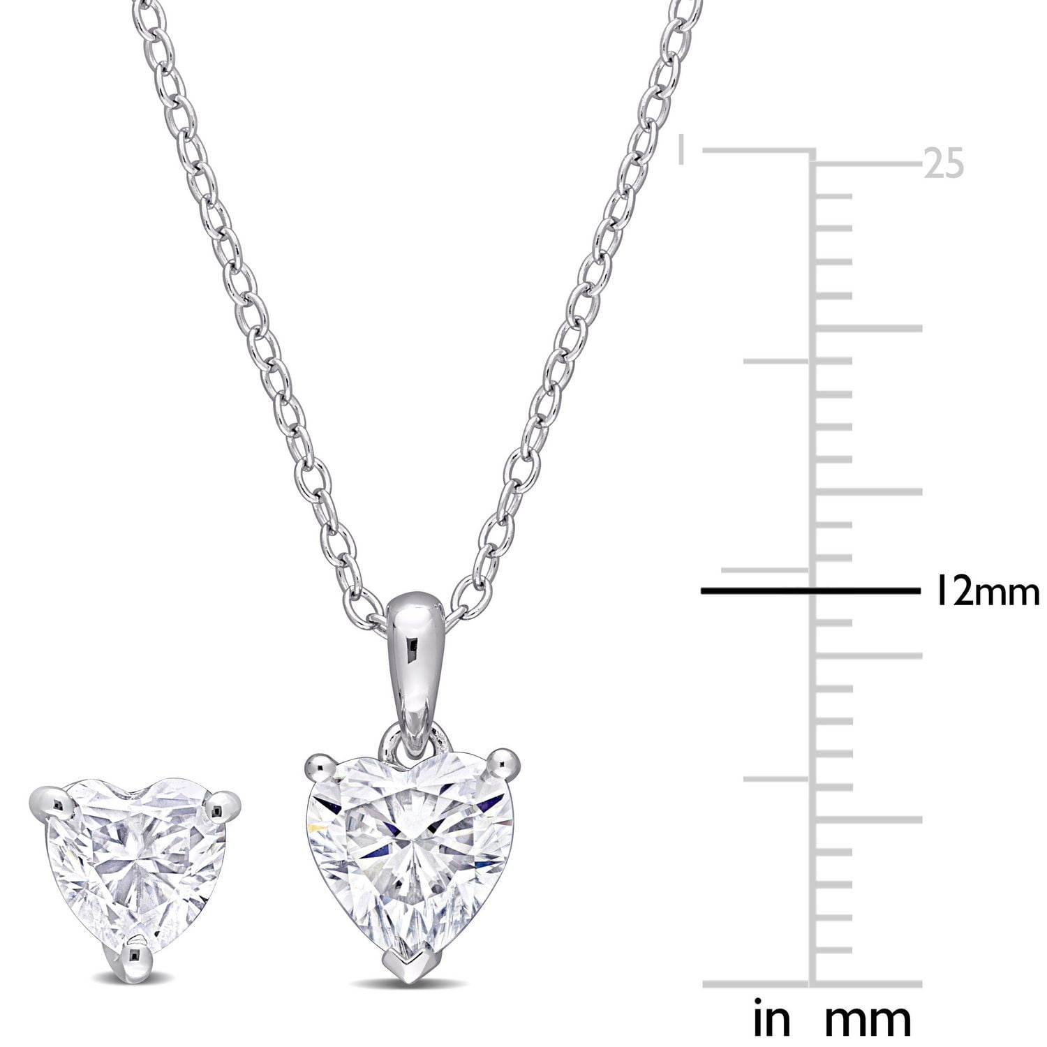 Miabella Ensemble 2 pièces de cœur boucles d'oreilles et collier solitaire en argent sterling avec moissanite 2 carats p.g.t.