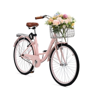 VEVOR 26-Inch Vélo de croisière 1-Speed Pink Beach Cruiser Bike avec panier
