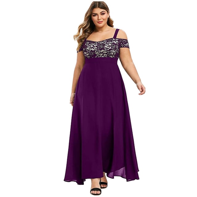 Babysbule Robes pour Femmes Liquidation Femmes Grande Taille Épaules Dénudées Dentelle Florale Maxi Fête Soirée Camis Longue Robe