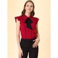 thumbnail image 3 of INSPIRE CHIC Women's Ruffle Bow Tie Chiffon Top Peter Pan Collar Button Down Shirts, 3 of 6