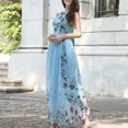 thumbnail image 1 of HKEJIAOI Robes Décontractées pour Femmes Offres Liquidation Robe d'Anniversaire Mode Femmes Décontractée Imprimé Harter Sans Manches Taille à Nouer Longue Robe Bleu, 1 of 9