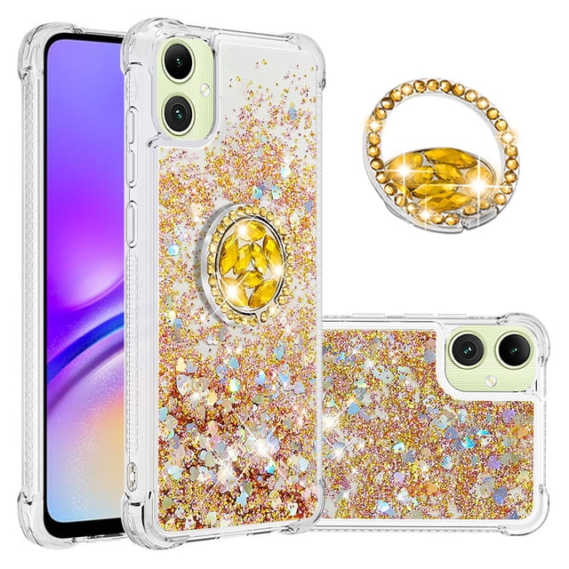 Étui pour FOXDOCK Sansung Galaxy A06 Protection Complète des Coins Étui de Téléphone Pailleté avec Support Anneau. Cet Étui de Téléphone Présente un design à Paillettes Liquides avec un Effet or Scintillant, Offrant un Style Élégant et Accrocheur. Fabriqué en Matériau TPU Antichoc, Il Offre une Protection Complète des Coins contre les Chutes et les Égratignures. le Support Anneau Rotatif à 360 Degrés Ajoute de la Commodité pour une Utilisation à la Main et Fait Aussi Office de Support. Convient à un Usage Personnel Ou comme Cadeau.