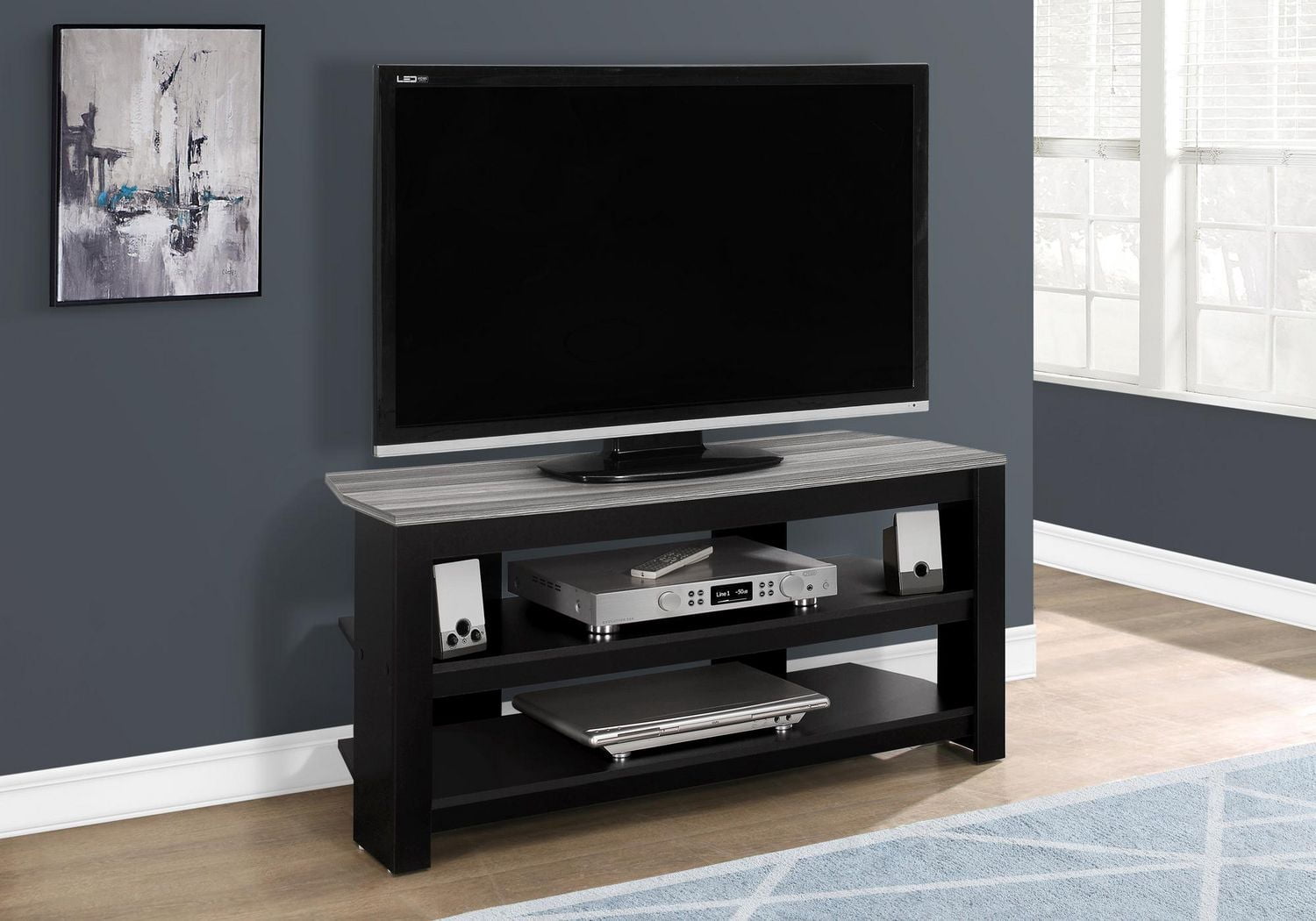 Monarch Specialties Tv Stand, 42 Inch, Console, Media Entertainment Center, Storage Shelves, Living Room, Bedroom, Laminate, Black, Grey, Contemporary, Modern