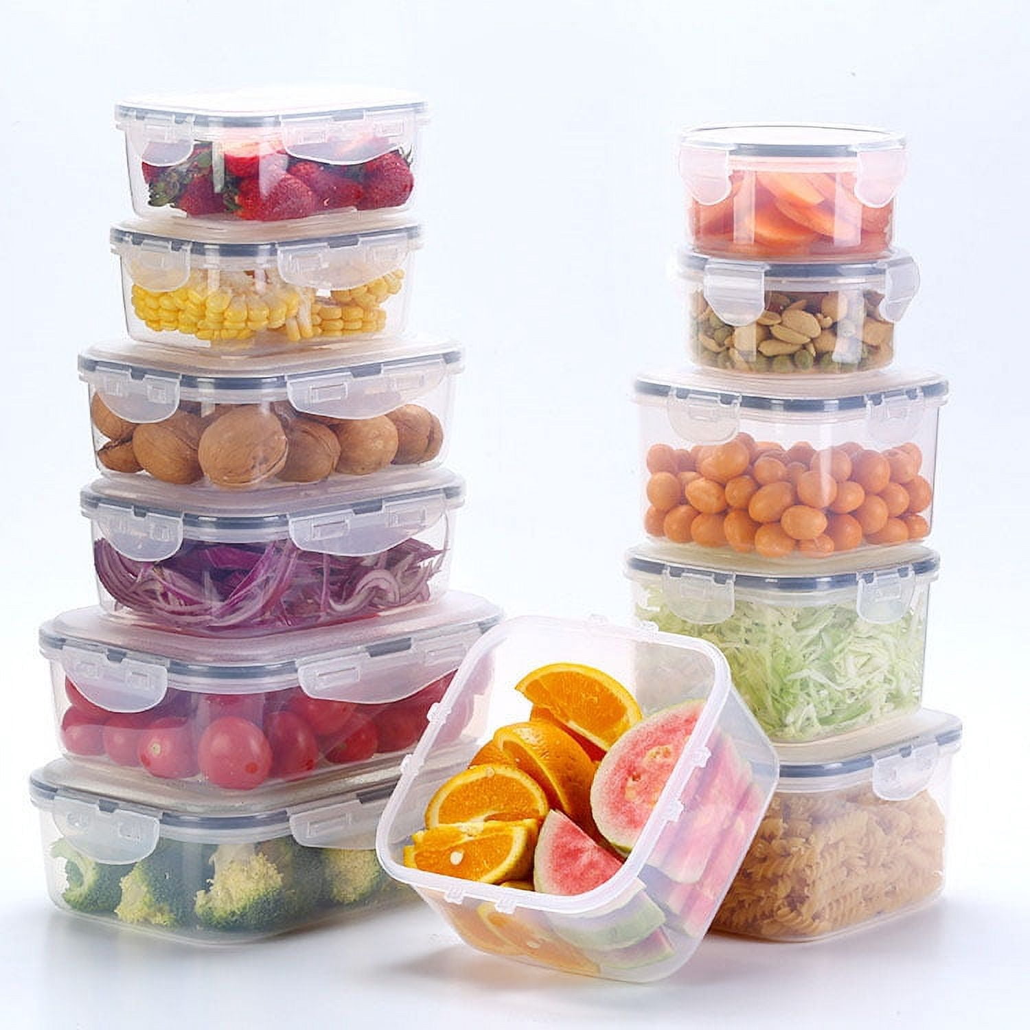 Air Tight 12 Piece Plastic Food Storage Containers with Lids, Safe Lunch Box Set For DIshwasher and Microwave, Leak Proof Storage Containers For Food- BPA Free