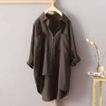 thumbnail image 3 of Chemises à Boutons pour Femmes Manches Longues Retroussables Ourlet Haut-Bas Blouse Décontractée, 3 of 3