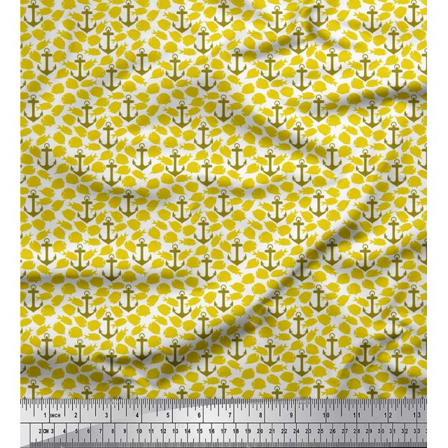 Soimoi Rayon Fabric Fish & Anchor Hook Nautical Print Fabric by the Yard 56 Inch Wide