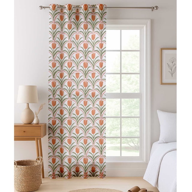 Vargottam Tulip Flower Print Extra Long Sheer Curtains for Double Height Windows & Doors - Set of 2 Panels, 108", Grommet Top, Light Filtering Printed Georgette Drapes