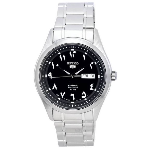 Seiko 5 Acier Inoxydable Cadran Noir Arabe Automatique SNKP21 SNKP21J1 SNKP21J Montre pour Homme