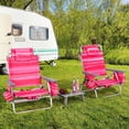 thumbnail image 4 of Costway 2-Pack Folding Backpack Beach Chair Table Set 5-Position Outdoor Reclining Chair Hot Pink, 4 of 9