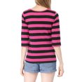 thumbnail image 3 of INSPIRE CHIC T-Shirt pour Femme à Manches au Coude, Col Rond, Coupe Ajustée, Basique, Décontracté, Imprimé, m Fuchsia Noir, 3 of 8