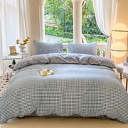 UsRHHA Small Fresh Bed Sheet Set, 4Piece Duvet Cover Fitted Sheet Pillowcases for Double Bed, Breathable Bedding Collection Home Textile