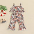 thumbnail image 4 of Toddler Baby Girls 2 Piece Summer Outfits Floral Print Halter Ruffle Crop Top and Flared Pants Set Pink 4-5 Years, 4 of 8