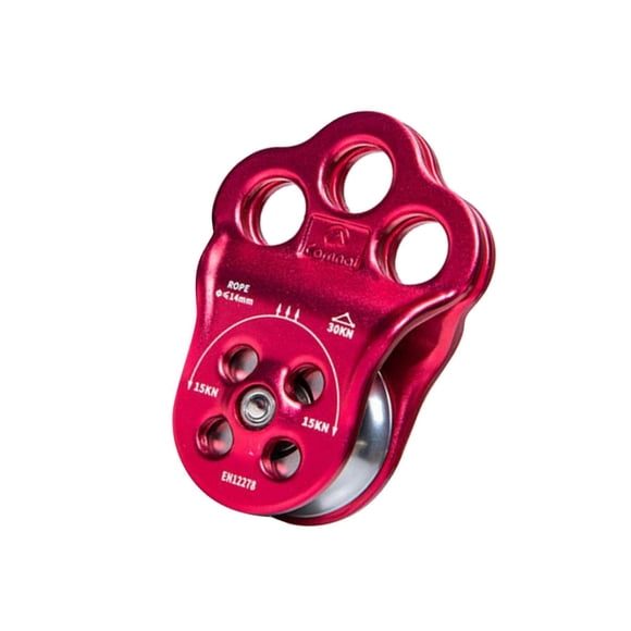 30KN Triple Attachment Climbing Hitch Pulley hitch pulley fixed ball bearing triple Fixed Side for 13mm Rope Red