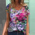 thumbnail image 2 of Plus Size Women Short Sleeve Printed V Neck Tops Tee T Shirt Blouse, 2 of 5