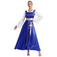 thumbnail image 1 of Sxiwei Tunique Superposée de Danse de Louange pour Femmes Longueur Cheville Coupe Ample Robe Maxi Robe de Culte Liturgique Bleu 3TG, 1 of 7