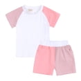 thumbnail image 1 of Chemises pour Filles Couleur Unie Col Rond Fileté Manches Courtes et Shorts Ensemble Deux Pièces, 1 of 7