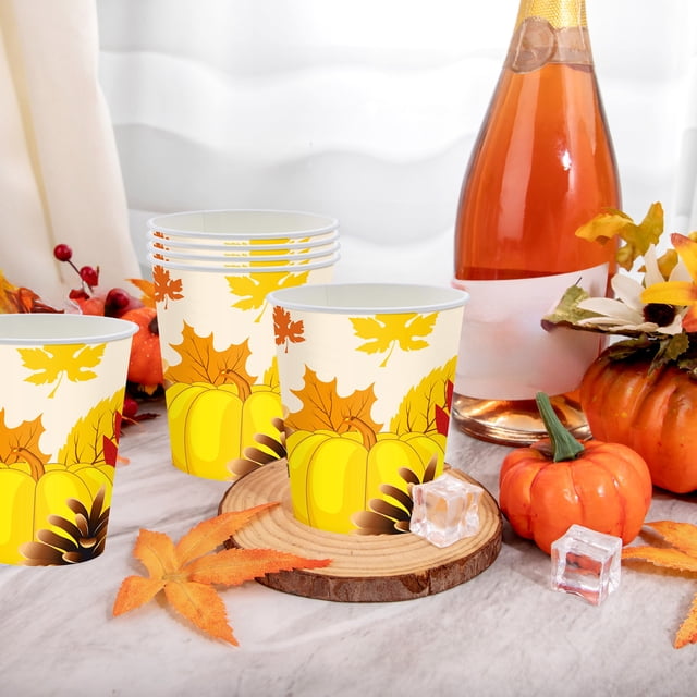 Amzcrzy Paper Tableware Thanksgiving Paper Plates Festive Fall Pumpkin and Maple Leaves Pattern Disposable Tableware for Fall Harvests Party Christmas Decorations Halloween Decorations Fall Decor