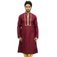 thumbnail image 1 of Atasi Men's Designer Maroon Kurta Pyjama Set Long Cotton Punjabi Shirt-Large, 1 of 6