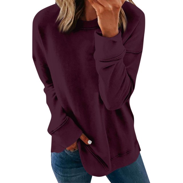 Chandails de Compression à Manches Longues pour Femmes Col Ras du Cou Unis Plus Chandail Surdimensionné Coupe Ample Pulls Tendance Hauts Légers pour Femmes Grande Taille Gris m