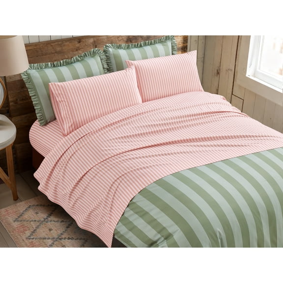 Mainstays Ensemble d’édredon à motif floral audacieux Double/Grand lit, 4-pièces, Rose, Adult.