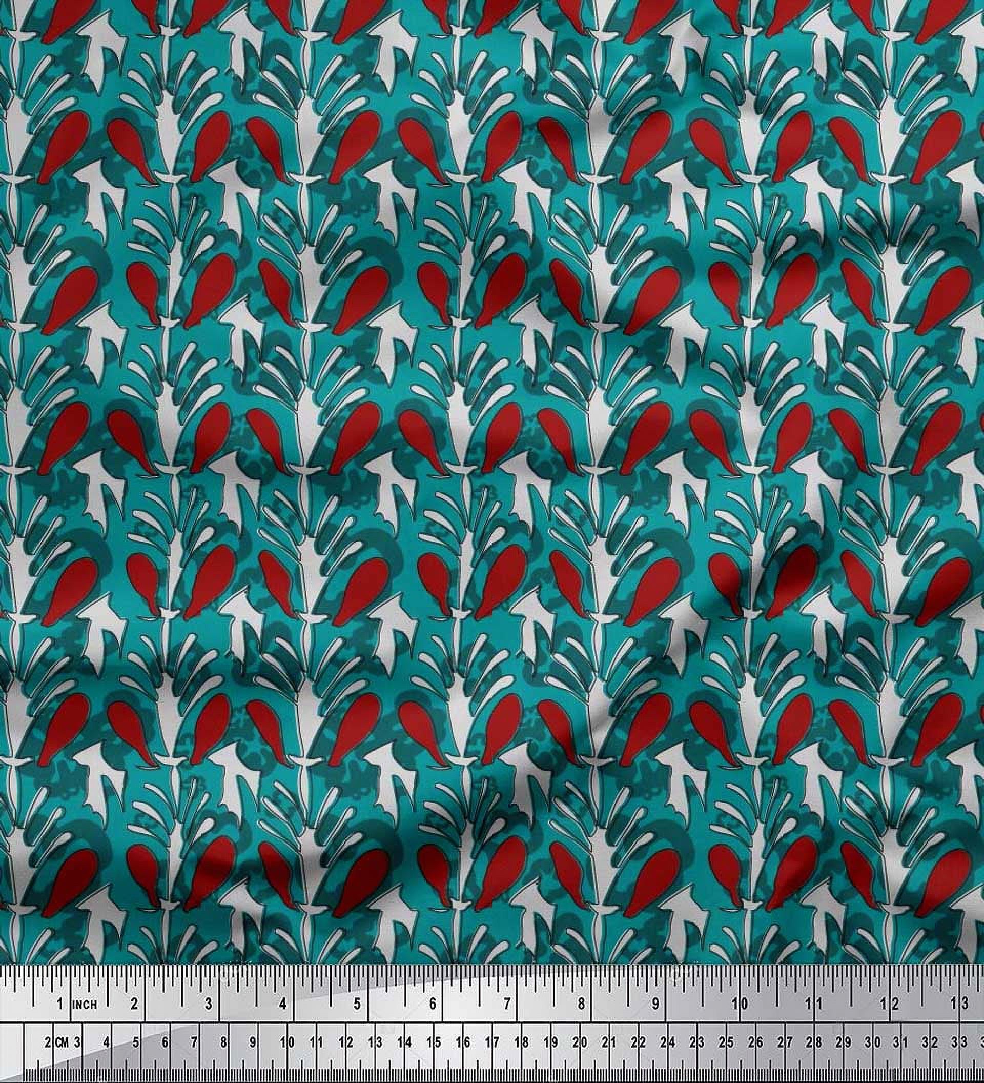 Soimoi Polyester Crepe Fabric Leaves & Floral Block Print Fabric by Yard 42 Inch Wide