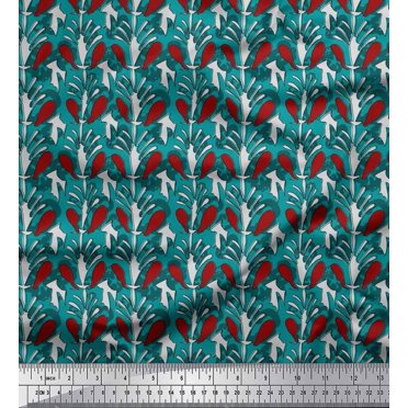 Soimoi Polyester Crepe Fabric Leaves & Floral Block Print Fabric by Yard 42 Inch Wide