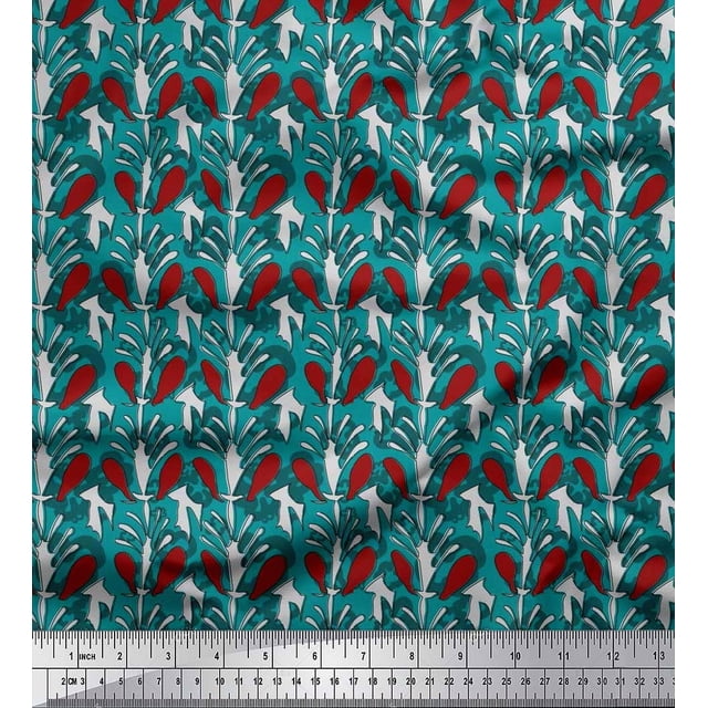 Soimoi Polyester Crepe Fabric Leaves & Floral Block Print Fabric by Yard 42 Inch Wide