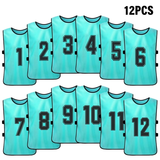Graflsoa 12-Piece Kids' Team Sports Vests with Dual-Sided Numbering, Breathable Polyester Fabric, Available in Multiple Colors Including Lake Blue, Ideal for Football and Basketball Practice