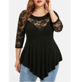 thumbnail image 2 of Heliisoer Plus Size Floral Lace Women Solid O-Neck Asymmetric Three Quarter Tops, 2 of 9