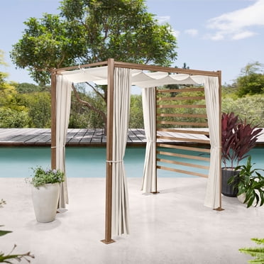 Better Homes & Gardens Marlow Outdoor Pargola with Retractable Curtains, Creme