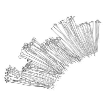 Uxcell 600Pcs Head Pins Set, Flat Head Pins Plated Ball Head Pins Eye Pins for Jewelry Making 30mm 40mm Brass, Silver