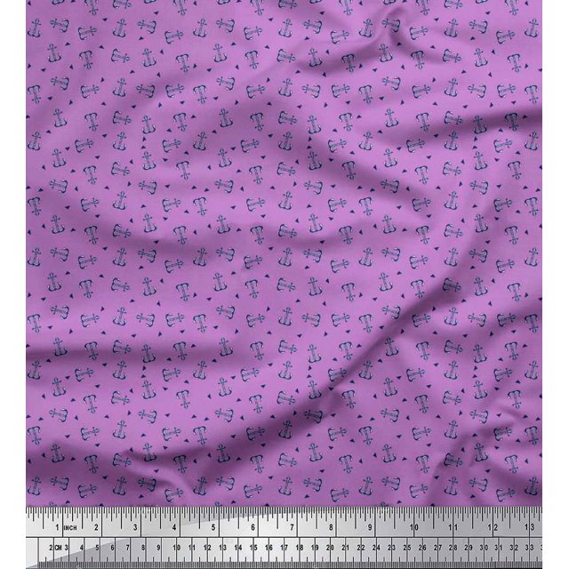 Soimoi Polyester Crepe Fabric Triangle & Anchor Hook Nautical Printed Fabric 1 Yard 42 Inch Wide