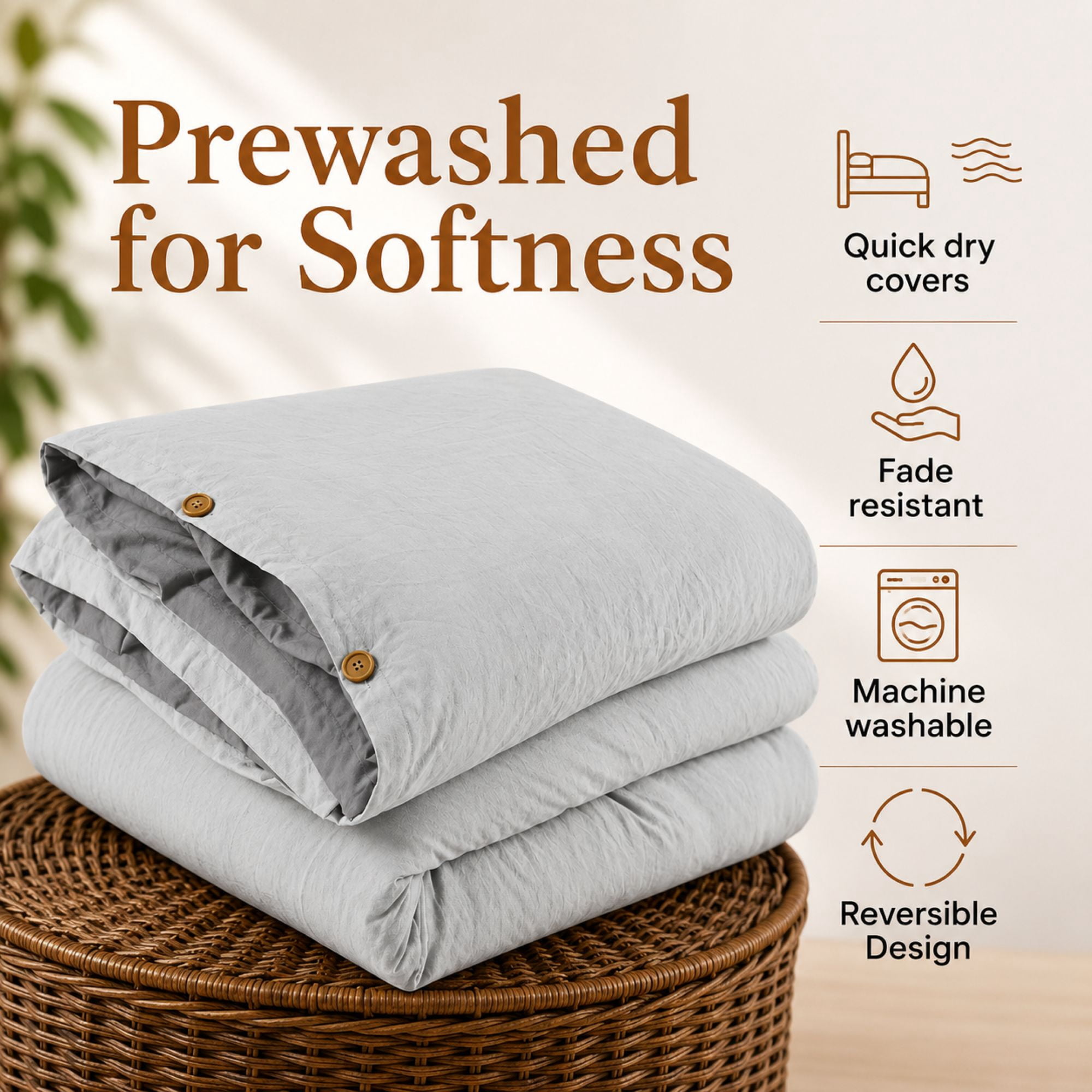 Swift Home Ensemble housse de couette réversible unie ultra douce avec fermeture décorative à boutons, Très grand lit