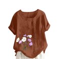 thumbnail image 3 of QATAINLAV Chemises en Lin et Coton pour Femmes Décontractées Amples à Manches Courtes Blouse Boutonnée Surdimensionnée à Col Rond Tunique Graphique T-Shirts Hauts d'Été de Plage Offres du Jour en Liquidation Café TG, 3 of 5
